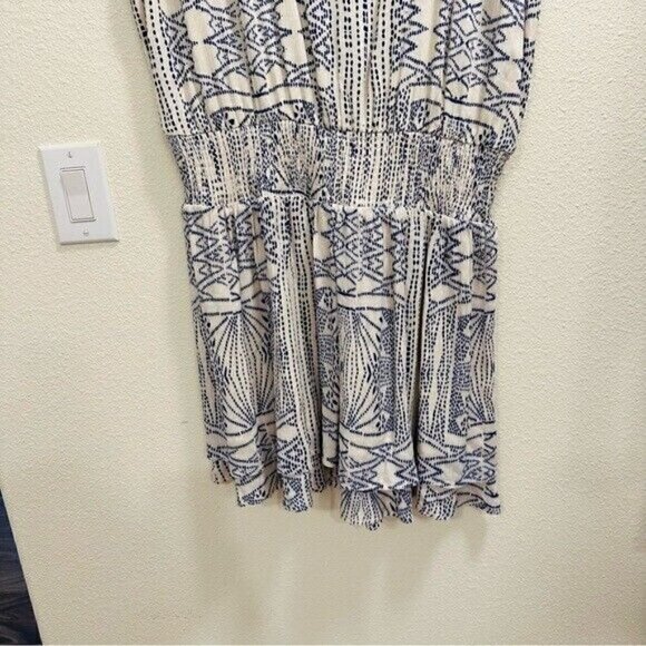 Kori America Crinkle Aztec Print Smock Waist Band Dress Navy Women’s Size Large - Picture 4 of 13